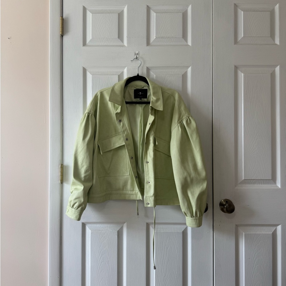 7 For All Mankind Light Green Leather Jacket